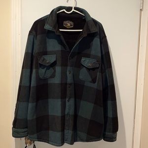 Men’s xxl green/black Buffalo check Sherpa lined fleece button up shirt